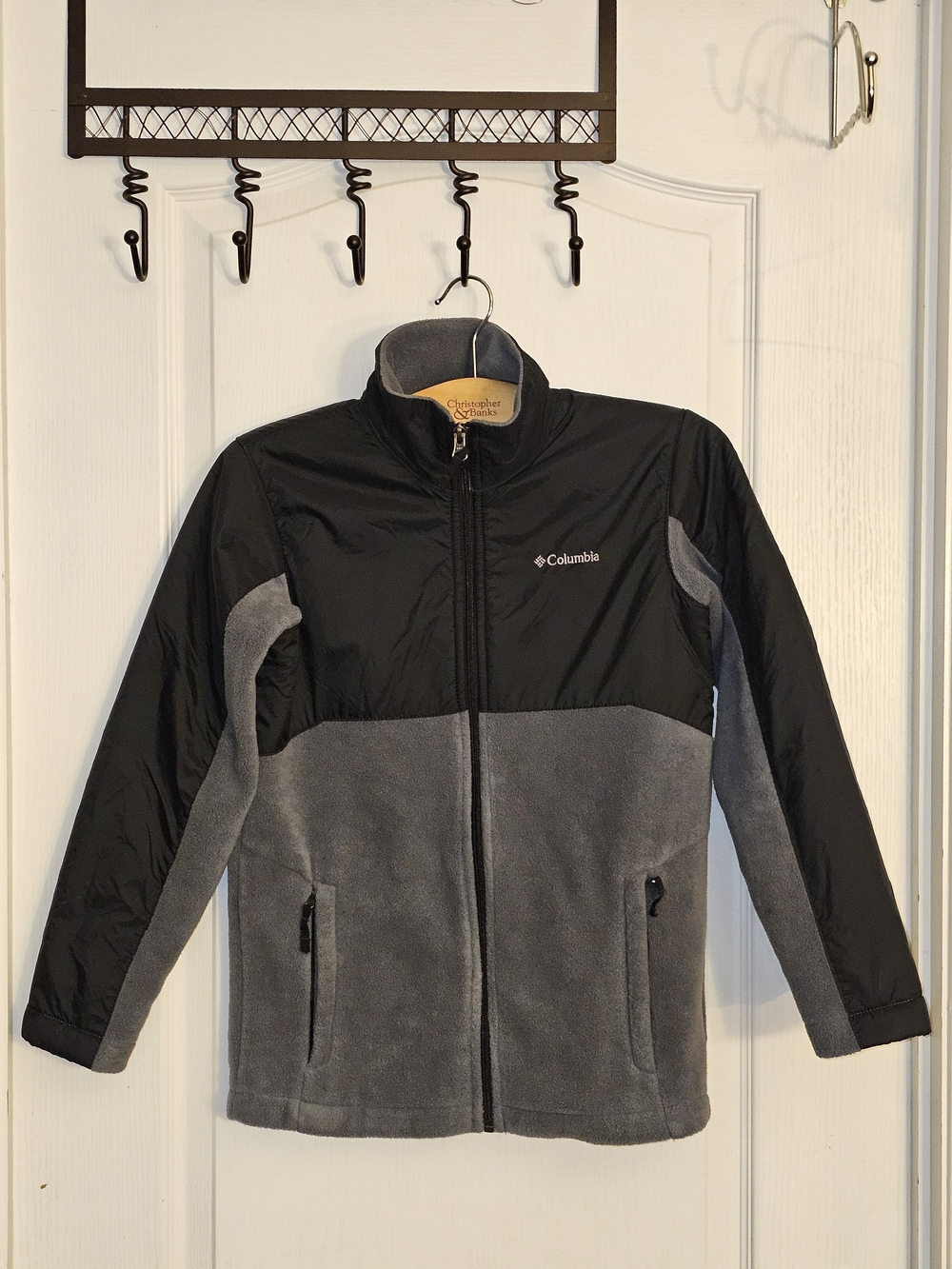 Columbia Jacket Youth Boys Gray Black Full Zip Colorblock Fleece Jacket M 10 12